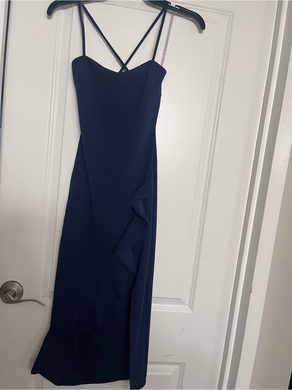 Windsor Navy Ruffle-Detail Spaghetti-Strap Midi Dress